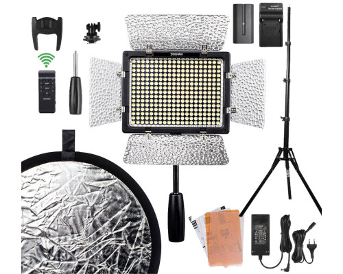 Комплект "XXL" LED свет Yongnuo YN-300 III + сетевой адаптер + стойка + аккумулятор + зарядное + отражатель