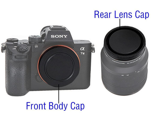Комплект кришок для Sony (задня об'єктиву та на тушку) байонет Sony E-mount (бездзеркальні) - 2 кришки-аналог