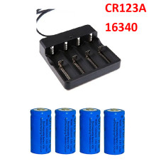 Комплект: 4 шт - акумулятори CR123A, CR123, LR123A, 16340 Ultrafire 1200 mAh + зарядне до них