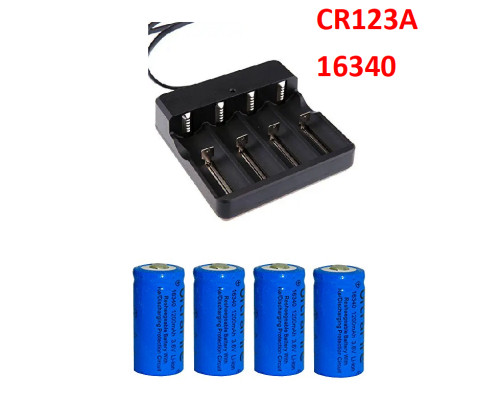 Комплект: 4 шт - акумулятори CR123A, CR123, LR123A, 16340 Ultrafire 1200 mAh + зарядне до них