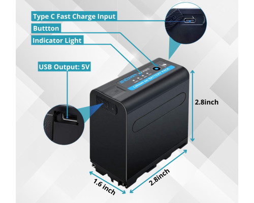 Акумулятор NP-F980 (NP-F970, NP-F960) з функцією Powerbank і USB для камер SONY і LED світла (10000 ma)