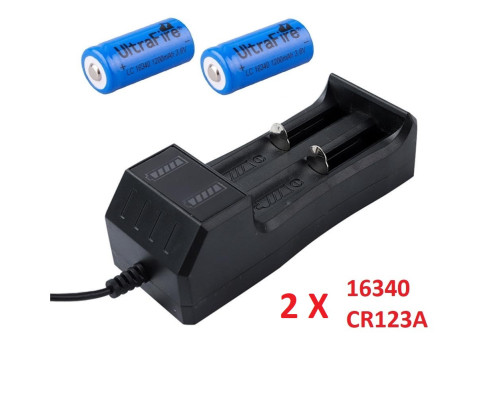 Комплект: 2 шт - акумулятор CR123A, CR123, 16340 Ultrafire 1200 + зарядний пристрій з USB - JR2020-2