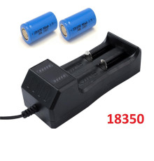 Комплект: 2 шт - акумулятора 18350 PKCELL 900 + зарядний пристрій з USB - JR2020-2
