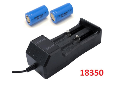 Комплект: 2 шт - акумулятора 18350 PKCELL 900 + зарядний пристрій з USB - JR2020-2