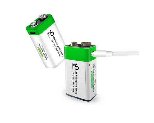 2 акумулятори типу Крона 6F22 (CR-9V) 9 Вольт (2 шт) — з роз'ємом TYPE-C Smartools 650 mAh + кабель TYPE-C
