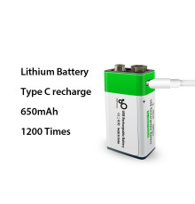 Акумулятор типу Крона 6F22 (CR-9V) 9 вольтів — з роз'ємом TYPE-C Smartools 650 mAh + кабель TYPE-C