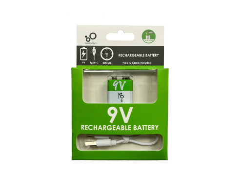 Аккумулятор типа Крона 6F22 (CR-9V) 9 Вольт - с разъемом TYPE-C Smartools 650 mAh  + кабель TYPE-C