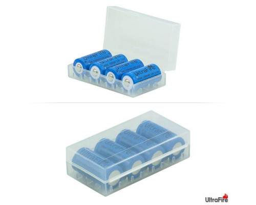Комплект: 4 шт акумулятора CR123A, CR123, LR123A, 16340 Ultrafire 1200 mAh + пластиковий бокс, кейс