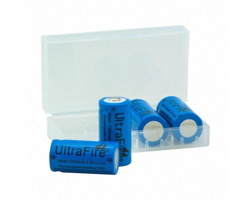 Комплект: 4 шт акумулятора CR123A, CR123, LR123A, 16340 Ultrafire 1200 mAh + пластиковий бокс, кейс