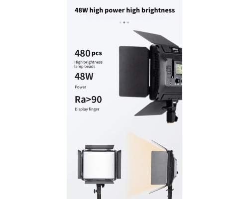 LED — освітлювач, відеосвітло Triopo TTV-480Bi (3200-6500 K) з регулюванням і мережевим адаптером