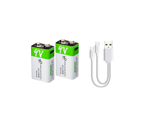 2 акумулятори типу Крона 6F22 (CR-9V) 9 Вольт (2 шт) — з роз'ємом TYPE-C Smartools 650 mAh + кабель TYPE-C