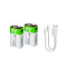 2 акумулятори типу Крона 6F22 (CR-9V) 9 Вольт (2 шт) — з роз'ємом TYPE-C Smartools 650 mAh + кабель TYPE-C