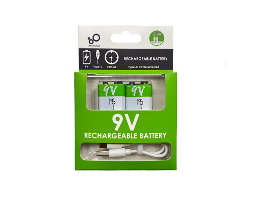 2 акумулятори типу Крона 6F22 (CR-9V) 9 Вольт (2 шт) — з роз'ємом TYPE-C Smartools 650 mAh + кабель TYPE-C