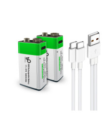 2 акумулятори типу Крона 6F22 (CR-9V) 9 Вольт (2 шт) — з роз'ємом TYPE-C Smartools 650 mAh + кабель TYPE-C