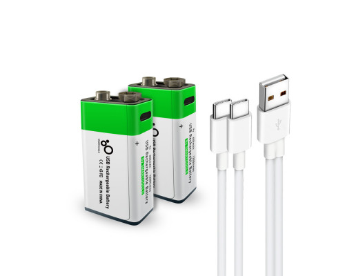 2 акумулятори типу Крона 6F22 (CR-9V) 9 Вольт (2 шт) — з роз'ємом TYPE-C Smartools 650 mAh + кабель TYPE-C