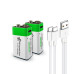 2 акумулятори типу Крона 6F22 (CR-9V) 9 Вольт (2 шт) — з роз'ємом TYPE-C Smartools 650 mAh + кабель TYPE-C