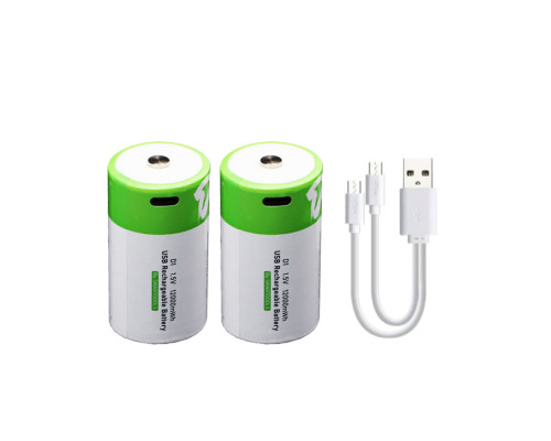 Комплект: 2 акумулятори — тип D (R20, 373) 1,5В — з роз'ємом TYPE-C Smartools 12000 mwh + кабель TYPE-C