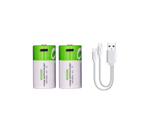 Комплект: 2 шт акумулятор-батарейка тип C (R14) 1,5В — з роз'ємом TYPE-C Smartools 5000 mwh + кабель TYPE-C