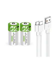 Комплект: 2 шт акумулятор-батарейка тип C (R14) 1,5В — з роз'ємом TYPE-C Smartools 5000 mwh + кабель TYPE-C