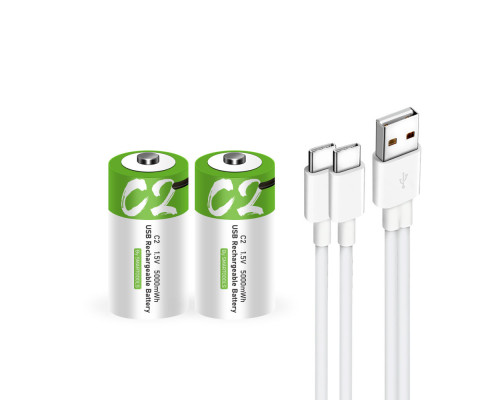 Комплект: 2 шт акумулятор-батарейка тип C (R14) 1,5В — з роз'ємом TYPE-C Smartools 5000 mwh + кабель TYPE-C