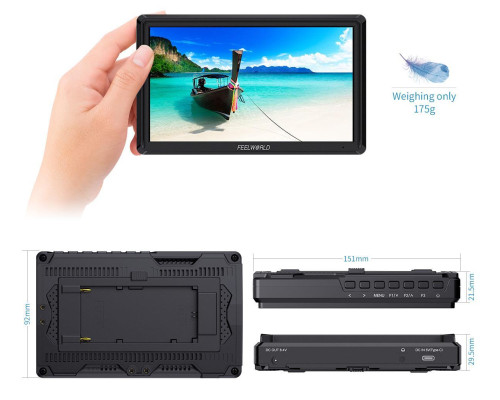 Накамерний монітор, дисплей FeelWorld FW568 V3 (6" дюймів, 3D LUT 4K HDMI)