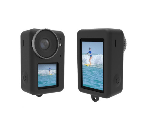 Силіконовий чохол, футляр із кришкою на об'єктив для екшн камер DJI OSMO Action 3, 4, 5 — чорний код (MCGP01)