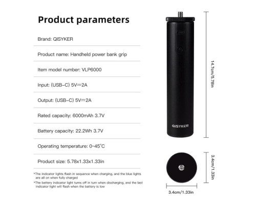 QISYKER VLP6000 — монопод — тримач — стедикам для екшн-камери, телефона з powerbank на 6000 ma