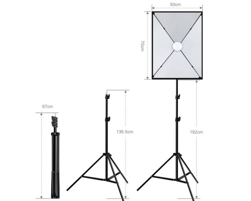 Комплект Puluz PU5070-2 (165W) (2 x софтбокса — 50 x 70 см, 2 x стійки, 2 LED-лампи — 165 ватів, пульт ДК)