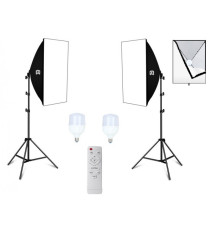 Комплект Puluz PKT3134EU (2 x софтбокса — 50 x 70 см, 2 x стійки, 8 LED-лампи — 20 Ватів)
