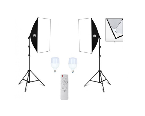 Комплект Puluz PU5070-2 (165W) (2 x софтбокса — 50 x 70 см, 2 x стійки, 2 LED-лампи — 165 ватів, пульт ДК)