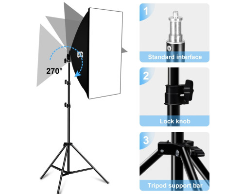Комплект Puluz PU5070-2 (165W) (2 x софтбокса — 50 x 70 см, 2 x стійки, 2 LED-лампи — 165 ватів, пульт ДК)