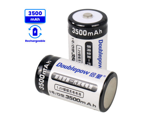 Комплект: акумулятор-батарейка тип D (R20, 373) 1.2В, 3500 mAh від Doublepow — (2 шт.) + пластиковий бокс