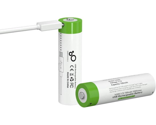 Аккумулятор 14500 (3.7V) с разъемом TYPE-C Smartools 700 mAh (цена за блистер - 2 штуки) + кабель TYPE-C