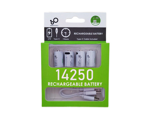 Аккумулятор 14250 (3.7V) с разъемом TYPE-C Smartools 300 mAh (цена за блистер - 4 штуки) + кабель TYPE-C