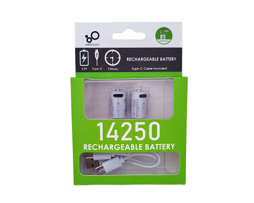 Аккумулятор 14250 (3.7V) с разъемом TYPE-C Smartools 300 mAh (цена за блистер - 2 штуки) + кабель TYPE-C