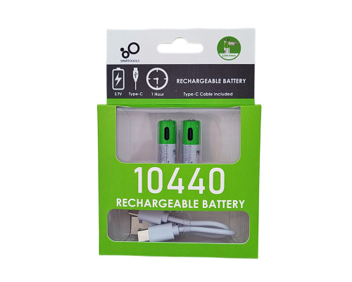 Аккумулятор 10440 (3.7V) с разъемом TYPE-C Smartools 750 mwh (цена за блистер - 2 штуки) + кабель TYPE-C