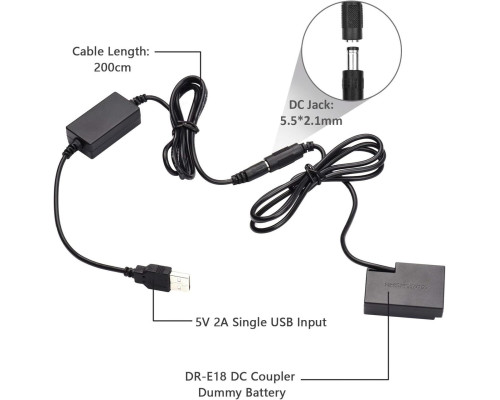 USB адаптер питания ACK-E18 для Canon EOS R8, R10, R50, RP - вместо аккумулятора LP-E17