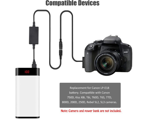 USB адаптер питания ACK-E18 для Canon EOS R8, R10, R50, RP - вместо аккумулятора LP-E17