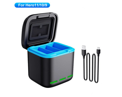 Комплект: зарядное устройство  (на 3 аккумулятора) + 3 аккумулятора GoPro Hero 9, 10, 11, 12