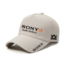 Кепка, бейсболка фотографа с логотипом Sony A - светло серая