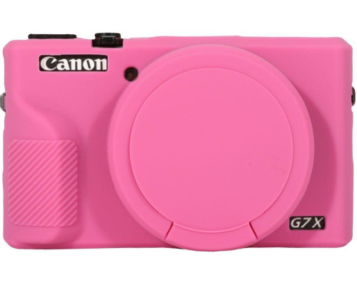 Защитный силиконовый чехол с крышкой для фотоаппаратов CANON G7X Mark III - розовый
