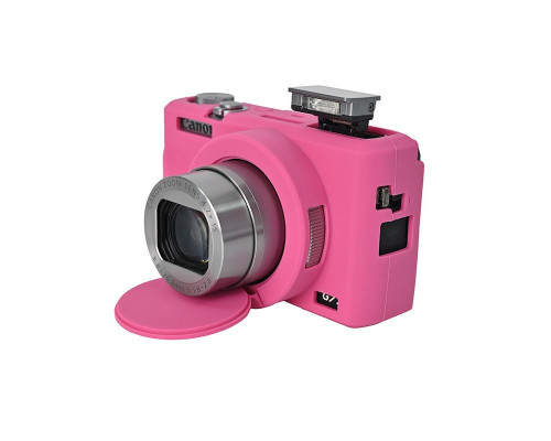 Защитный силиконовый чехол с крышкой для фотоаппаратов CANON G7X Mark III - розовый