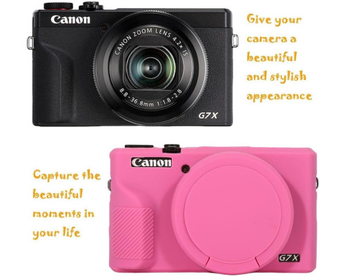 Защитный силиконовый чехол с крышкой для фотоаппаратов CANON G7X Mark III - розовый