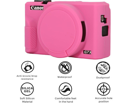 Защитный силиконовый чехол с крышкой для фотоаппаратов CANON G7X Mark III - розовый