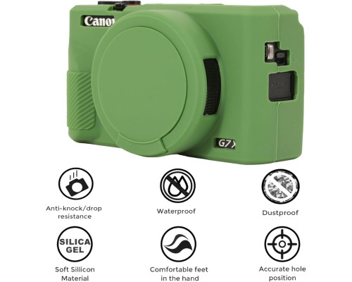 Защитный силиконовый чехол с крышкой для фотоаппаратов CANON G7X Mark III - зеленый