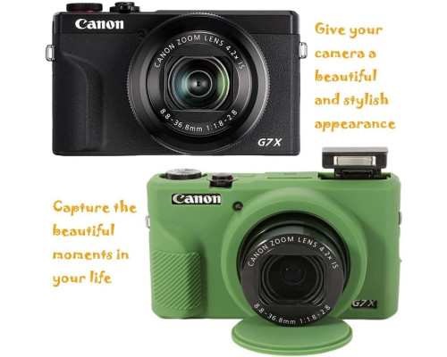 Защитный силиконовый чехол с крышкой для фотоаппаратов CANON G7X Mark III - зеленый