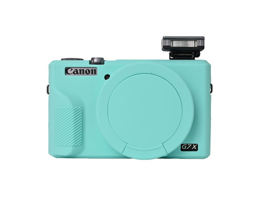 Защитный силиконовый чехол с крышкой для фотоаппаратов CANON G7X Mark III - бирюзовый