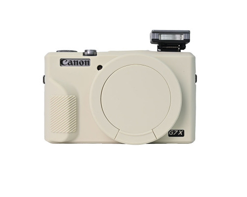 Защитный силиконовый чехол с крышкой для фотоаппаратов CANON G7X Mark III - белый
