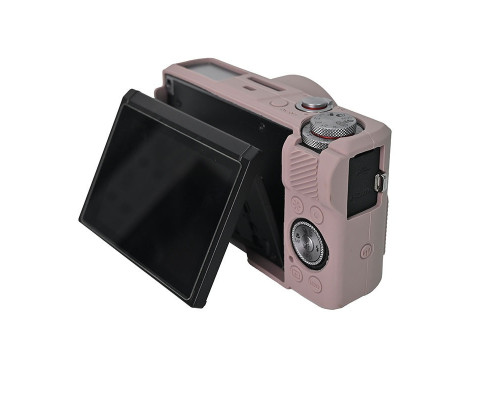 Защитный силиконовый чехол с крышкой для фотоаппаратов CANON G7X Mark III - серый