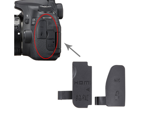 Заглушка резинка USB, разъем ДУ и Video OUT для фотоаппарата Canon 70D - комплект 2 шт
